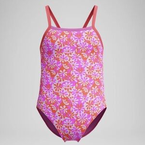 Speedo Girls Print Propel Back One Piece Swimsuit Wavy Daisy Violet, Size 10 NWT
